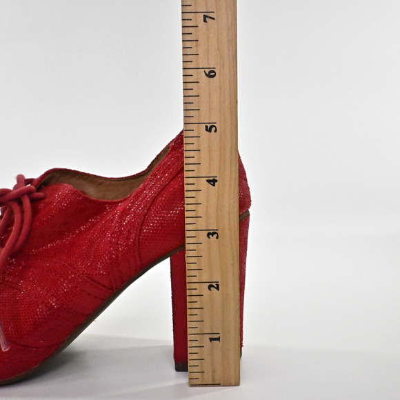 SEYCHELLES Womens Eternity Peep‎ Toe Oxford Heels Sz 6 Red Shimmer Lace Up Retro - Picture 3 of 9